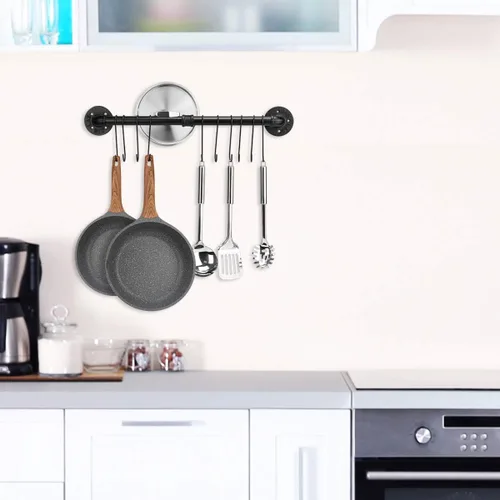 Miniatura 3 de Toplife Riel de ollas de 23.7 pulgadas, organizador de utensilios de cocina montado en la pared con riel colgante desmontable para sartenes y tapas