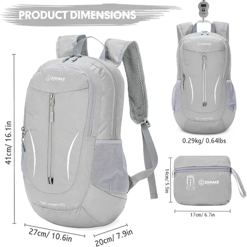 Miniatura 2 de ZOMAKE Mochila plegable ultraligera de 25 litros, mochila de senderismo plegable resistente al agua, pequeña mochila plegable para viajes