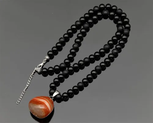 Miniatura 74 de Colgante de turmalina cruda natural, Collar de cuentas de ónix negro genuino, Collar de piedra negra, Collar de piedras preciosas, Cuentas de 0.315