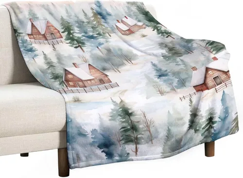 Miniatura 55 de Manta de invierno de acuarela de Navidad en el bosque, manta cálida y acogedora para sofá, cama para adultos, 30 x 40 pulgadas, manta de microfibra