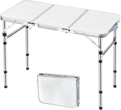 Miniatura 10 de Mesa de camping plegable Yriuat 2 pies mesa de picnic portátil de altura ajustable mesa pequeña de aluminio plegable ligera con asa de transporte