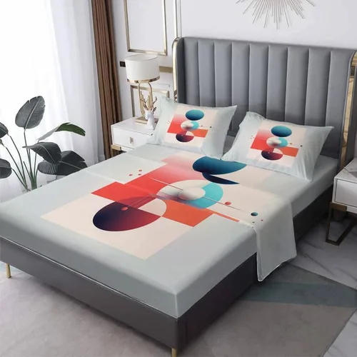 Miniatura 9 de Juego de sábanas geométricas tamaño individual, sábanas modernas de microfibra suave, bolsillo profundo, sábanas y fundas de almohada estampadas sin