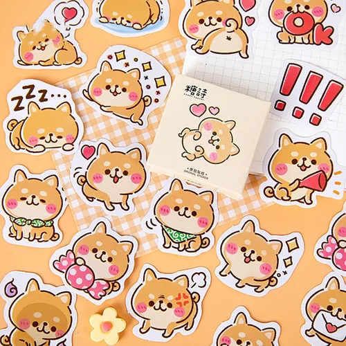 Miniatura 6 de Doraking 45 calcomanías adhesivas de papel adhesivo para perros de Shiba Inu en caja, para planificadores de portátiles, álbumes de recortes, tazas