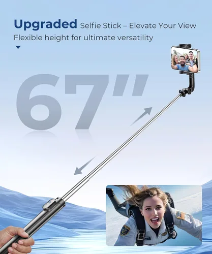 Miniatura 2 de Fuloview Trípode de Viaje para Selfie de 67 Pulgadas, Trípode Extensible para iPhone con Control Remoto Inalámbrico y Soporte para Teléfono, Soporte