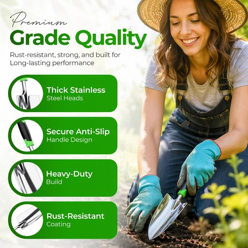 Miniatura 7 de Juego de 8 herramientas de jardinería con bolsa Herramientas de mano resistentes y a prueba de óxido con mangos de plástico incluye 15 etiquetas