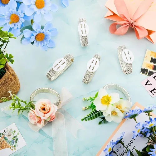 Miniatura 7 de Junkin 6 pulseras de ramillete con diamantes de imitación, elásticas, para decoración de bodas, bailes de graduación, aniversario (plateado)