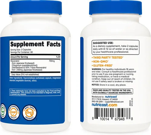 Miniatura 4 de Nutricost Resveratrol 0.017 onzas; 120 Cápsulas – 50% Trans-Resveratrol, 1