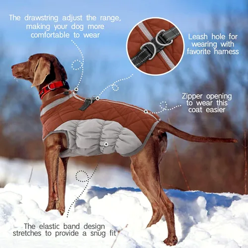 Miniatura 4 de FUAMEY - Abrigo para perro, chaqueta cálida de invierno, acolchada, de vellón, chaleco reflectante con arnés, chaqueta de nieve impermeable