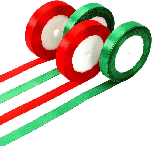 Miniatura 17 de DECYOOL - Cinta de Navidad, 4 rollos de 100 yardas de cintas navideñas para envolver regalos (0.6 in de ancho, rojo, verde, dorado y plateado)