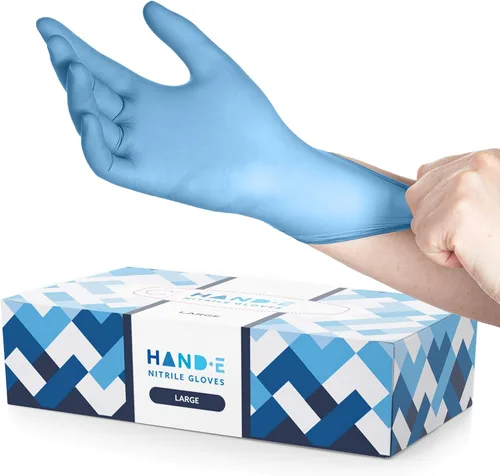 Miniatura 17 de Guantes desechables de nitrilo azul Hand-E Touch - Guantes de examen médico sin látex, sin polvo, seguros para alimentos, para cocinar