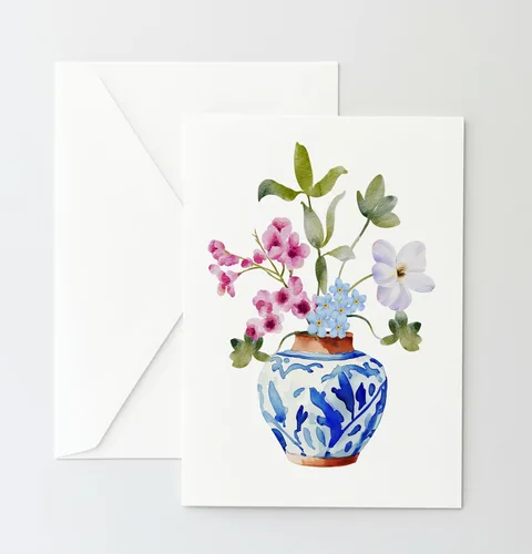 Miniatura 5 de Tarjetas de felicitación de jarrones de jengibre con flores - Juego de 10 tarjetas de nota de 5x7 para todas las ocasiones con sobres. En blanco por