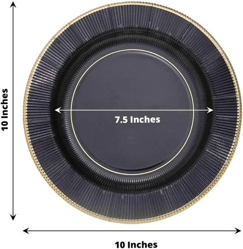 Miniatura 3 de Efavormart 25 Pack Platos de papel para servir y cenar de 10" en negro metálico con rayos de sol, platos desechables para fiestas - 350 GSM