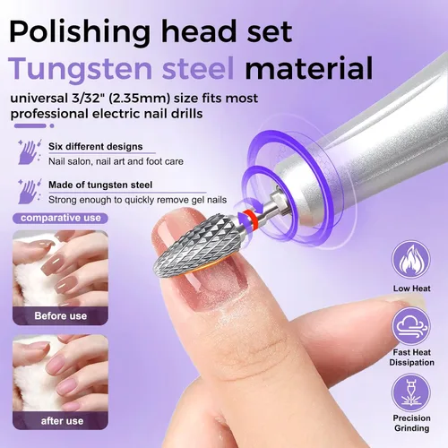 Miniatura 3 de Fantexy Juego de brocas para uñas acrílicas, 3/32 pulgadas, brocas profesionales de tungsteno para uñas, herramientas de arte de uñas, manicura