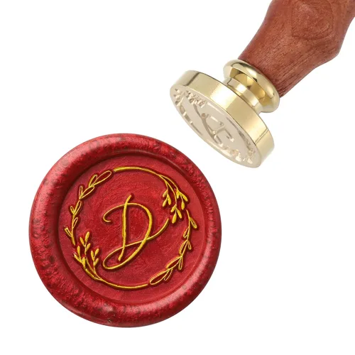 Miniatura 2 de Yoption Sello de cera con letra D escrita a mano, alfabeto inicial vintage con sello de cera de sellado de rama de olivo
