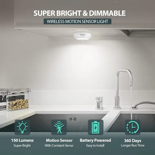Miniatura 2 de BLS Luz con sensor de movimiento para interiores, luz nocturna LED inalámbrica, iluminación debajo del gabinete, luces de disco alimentadas por