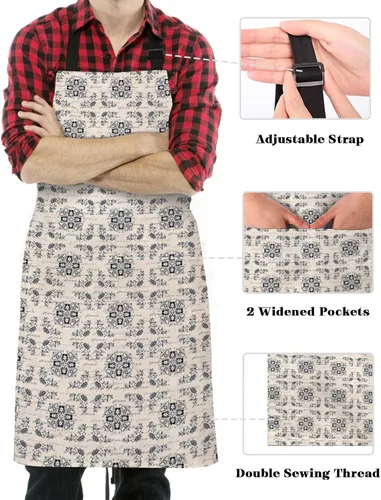 Miniatura 3 de Waterproof Apron with 2 Pockets, Vintage Middle Agesl Floral Text Pattern Adjustable Man and Women Kitchen Bib Apron for Baking Cooking Restaurant