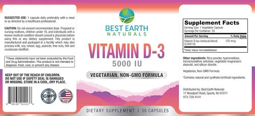 Miniatura 3 de Best Earth Naturals Vitamina D-3 5000 UI