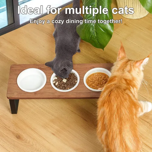 Miniatura 5 de Sunhoo Tazones Elevados para Comida y Agua de Gatos, Platos Inclinados Elevados para Gatitos, Juego de 3 Platos de Cerámica para Gatos