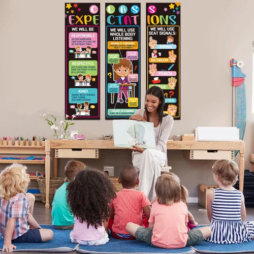 Miniatura 7 de Póster gigante de 3 piezas de expectativas de clase para decoración de aula, reglas de clase, póster de pared, carteles educativos de regreso a