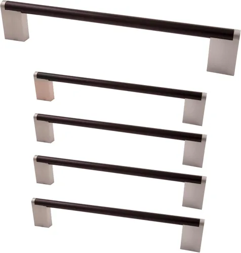 Design House 189480-BSN Stone Ridge - Manija de gabinete y cajón, 3.75 pulgadas de centro a centro, negro mate y níquel satinado, paquete de 5