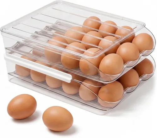 Soporte para huevos para refrigerador con dispensador automático rodante, dispensador de huevos para refrigerador, organizador de huevos apilable
