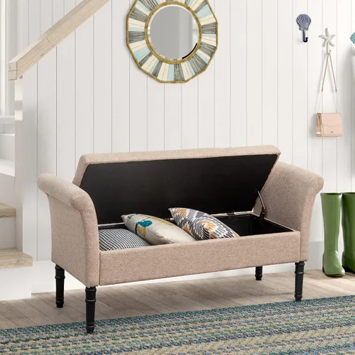 Miniatura 6 de annjoe Banco otomano de almacenamiento, banco de dormitorio, cama, entrada, pasillo, cofre/reposapiés/asiento acolchado (O70324-TAN, bronceado)