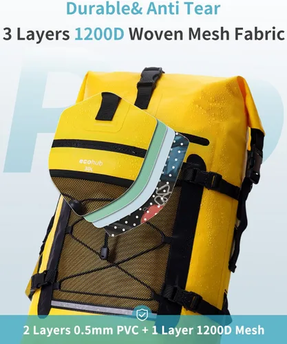 Miniatura 6 de ECOHUB Mochila impermeable para mujeres y hombres, bolsa seca resistente de 30L con cierre enrollable para viajes con funda impermeable IPX8