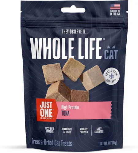Whole Life Cat Just One Atún - Golosinas liofilizadas para gatos – Alimento rico en proteínas de grado humano, aperitivos de entrenamiento