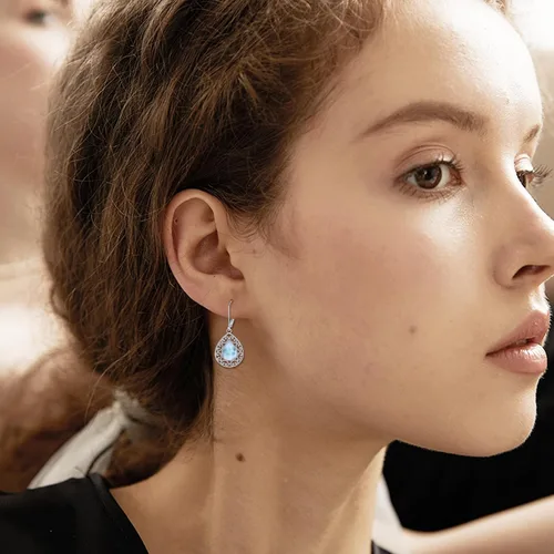 Miniatura 34 de Aretes colgantes con forma de lágrima de filigrana de piedra lunar de plata de ley 925 con cierre de palanca para mujer, regalos de joyería