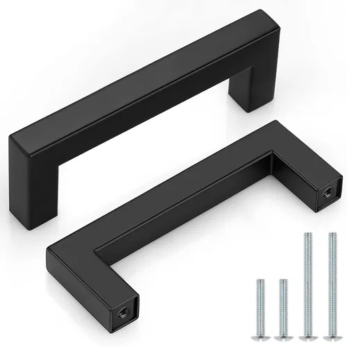 Miniatura 11 de Probrico - Paquete de 5 tiradores de gabinete de barra negro mate, con agujeros de 2.5 pulgadas, tiradores cuadrados de cajón de alacena de acero