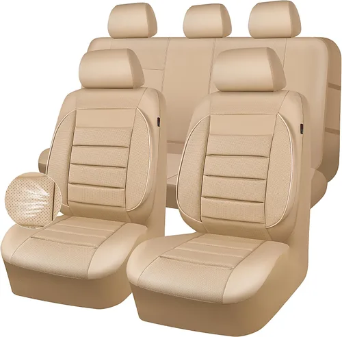 Miniatura 8 de CAR PASS Juego completo de fundas de asiento de cuero, universal, resistentes al agua, soporte de respaldo de espuma 3D, comodidad de lujo, 5