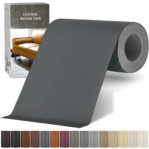 Kit de parches de reparación de cuero autoadhesivo, cinta de reparación de cuero de vinilo grande de 4 x 63 pulgadas para muebles, asiento de Gris