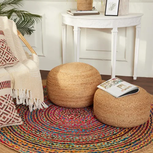 Miniatura 2 de REDEARTH Puf circular de yute, puf otomano – Puf trenzado con acento para sentarse redondo reposapiés para sala de estar, dormitorio, guardería