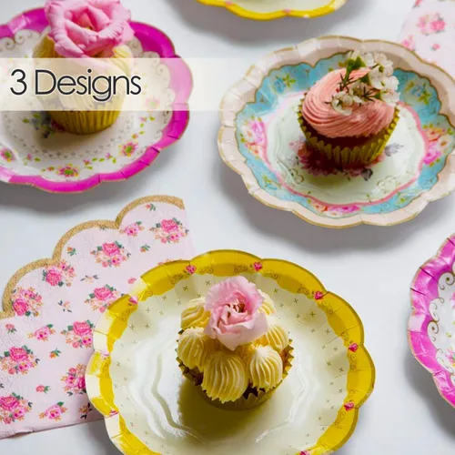 Miniatura 8 de Talking Tables Platos de papel floral vintage de 24 x 7 pulgadas para el día de la madre, fiesta de té, platos desechables florales festoneados