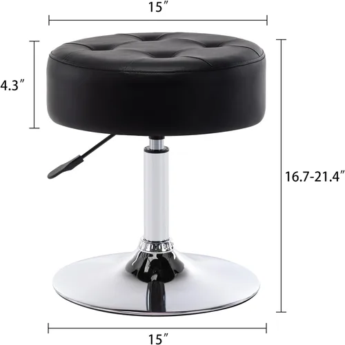 Miniatura 3 de DUHOME Taburete de tocador de cuero PU taburete de maquillaje silla de tocador altura ajustable taburete giratorio redondo otomano negro