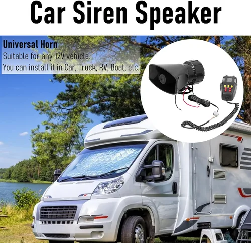 Miniatura 4 de Joyzan Sirena para Auto con Altavoz, Bocina, Micrófono, Sistema de Altavoces PA, Alarma de Advertencia de Sonido Eléctrico de 7 Tonos, Amplificador