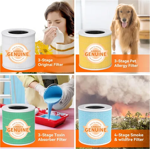 Miniatura 8 de AIRROMI Purificador de aire para mascotas para alergias en el hogar, hasta 660 pies cuadrados, filtro de carbón activado desodorizante HEPA