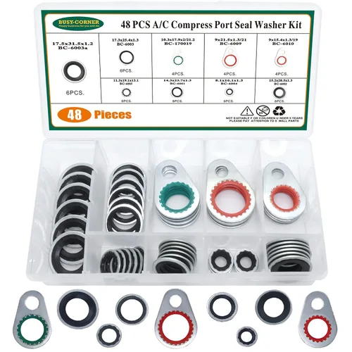 Miniatura 8 de Sistema A/C Compresor Junta Sellos Aire Acondicionado Compresor Puerto Junta Kit de Arandela (52 piezas)