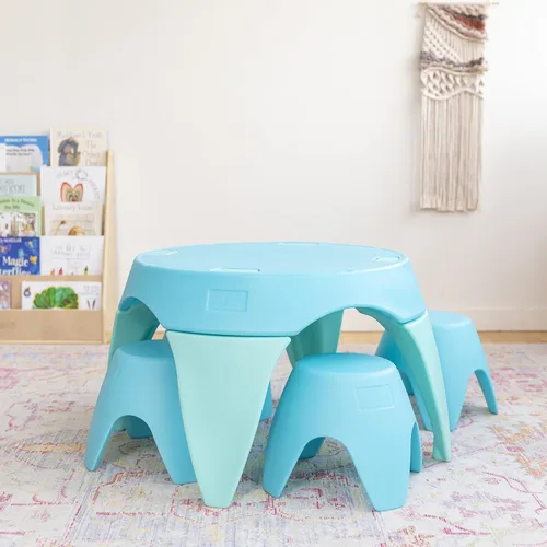 Miniatura 9 de ECR4Kids Ayana - Juego de mesa y taburete, mesa y sillas para niños al aire libre, azul cian/aguamarina, 5 piezas cian/aqua