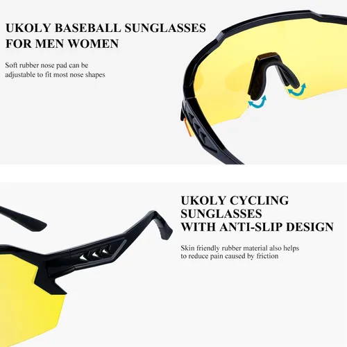 Miniatura 6 de Ukoly Gafas de sol de béisbol para hombres y mujeres, gafas de sol deportivas para béisbol, correr, ciclismo, protección UV400, TR90, marco 615