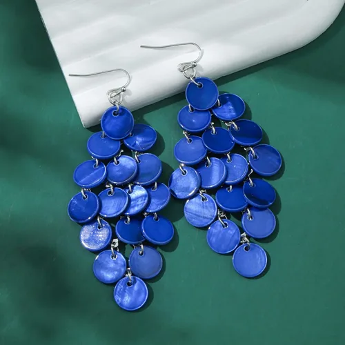 Miniatura 3 de Aretes colgantes en capas con cuentas de disco hechos a mano, multicolor, naranja, rojo, azul, para mujer