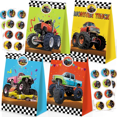 24 bolsas de golosinas Monster Truck: recuerdos de fiesta de monstruos y decoraciones para fiestas de cumpleaños de niños