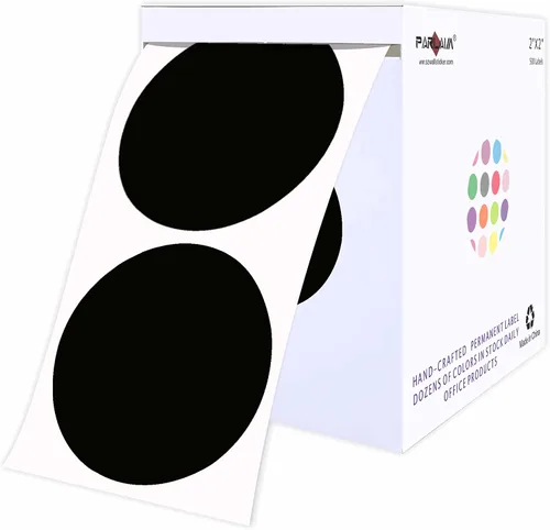 PARLAIM Etiquetas circulares redondas negras de 2 pulgadas con código de color en rollo, 500 calcomanías, 2 pulgadas de diámetro para inventario,