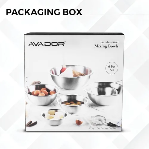 Miniatura 6 de AVADOR - Juego de 6 tazones de mezcla de acero inoxidable premium, fácil de limpiar, diseño apilable que ahorra espacio, ideal para cocinar