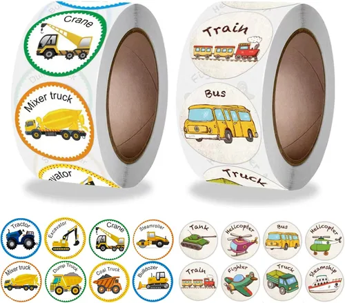 Miniatura 8 de Calcomanías de Rollo de Vehículos para Niños Maestros 500 Piezas Redondas de Camión y Carro Calcomanías de Recompensa para Niños Suministros