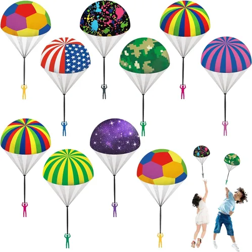10 piezas de juguetes de paracaídas para niños, geniales juguetes voladores al aire libre, paracaídas, hombres para niños de 3, 4, 5, 6, 7, 8, 9, 10