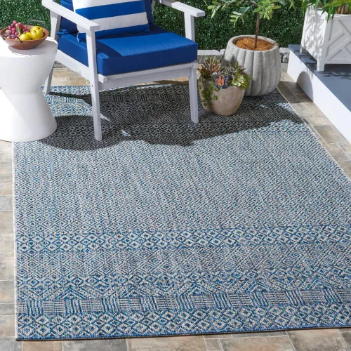 Miniatura 43 de SAFAVIEH Alfombra lavable al aire libre, colección Courtyard - 2'3" x 5', gris y negro, no desprende pelusa y fácil limpieza, ideal para patio