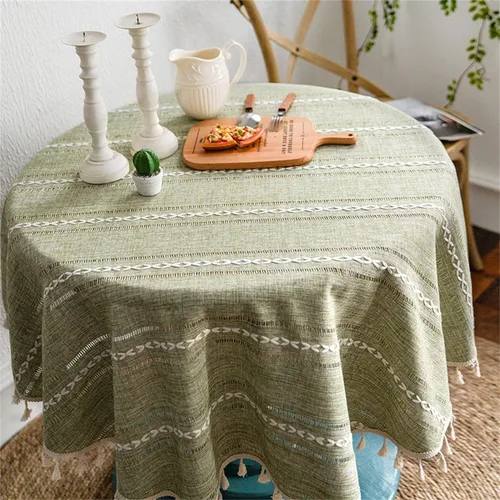 Mantel de primavera de lino de algodón verde salvia, mantel pesado bohemio de granja - Mantel de verano vintage para fiesta, cocina, comedor,