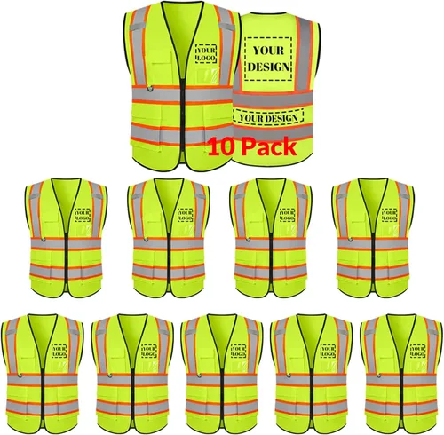 Miniatura 38 de Chaleco de seguridad reflectante de alta visibilidad con 5 bolsillos y cremallera clase 2 para adultos, unisex, ropa de trabajo de seguridad