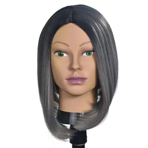 Miniatura 5 de Ba Sha Cabeza de maniquí de cosmetología afro, cabeza de maniquí calva para hacer pelucas, sombrero, exhibición de gafas con abrazadera gratuita